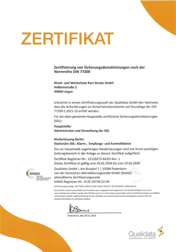Vorschau Zertifikat nach Normreihe Zertifikat DIN 77200-1