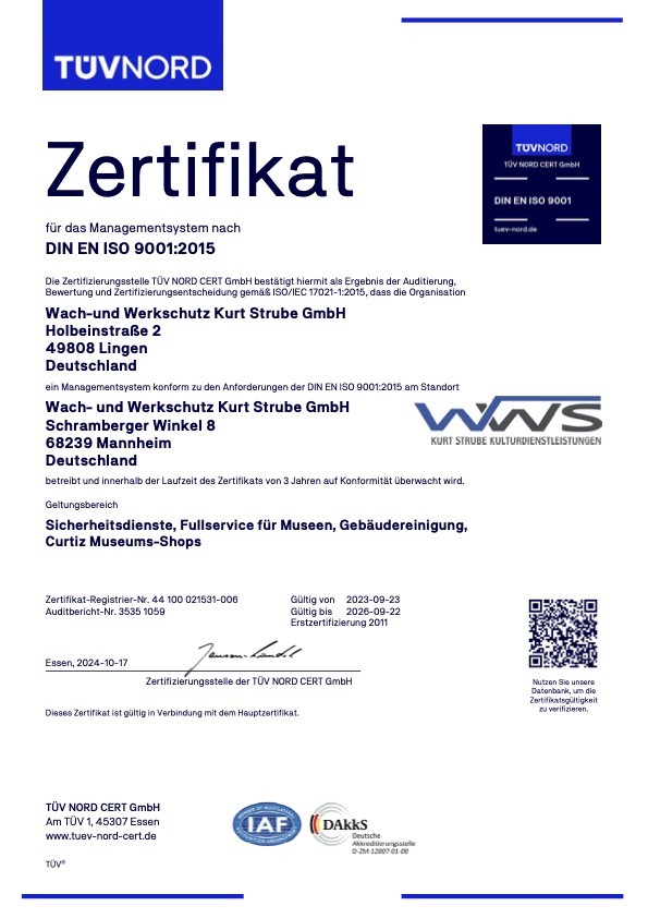 Vorschau DIN EN ISO 9001 Zertifikat Mannheim